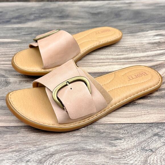 NIB Born Miarra 8M 38-39 Leather Big Buckle Slide Flat Sandals Blush - Picture 3 of 10